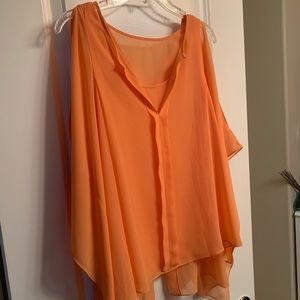 Kenneth Cole XS Women's Flowy Peach Split Sleeve Blouse